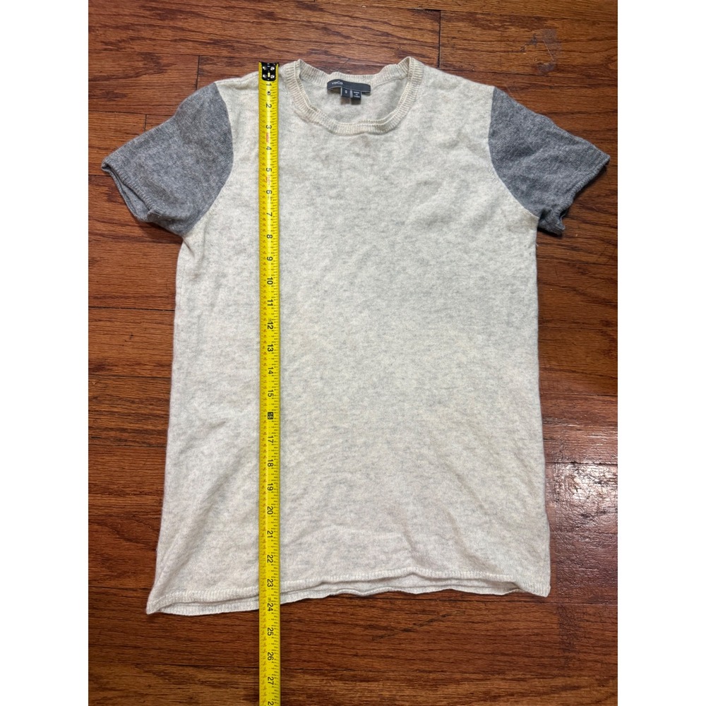 Vince Cashmere Short Sleeve Sweater Colorblock Grey Oatmeal Womens Small‎ - Picture 5 of 5